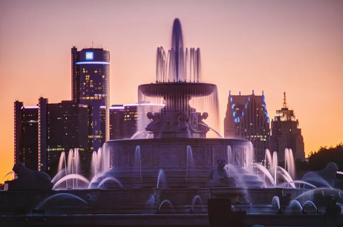 James Scott Memorial with Detroit Skyline