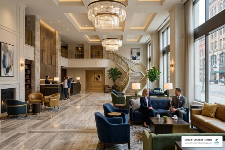 detroit hotels luxury lobby interior upscale