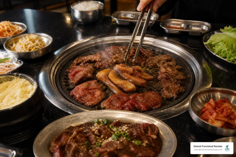 Detroit Korean BBQ sizzling grill tabletop restaurant