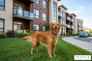 large dog outside apartment
