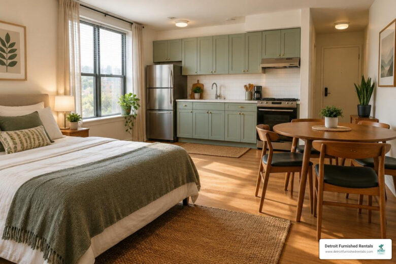 cozy furnished studio apartment interior