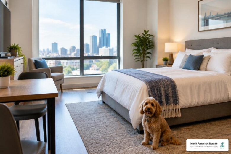modern studio apartment with a dog